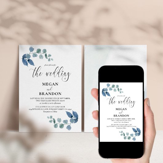 Invitation Dusty Eucalyptus Simple Mariage élégant