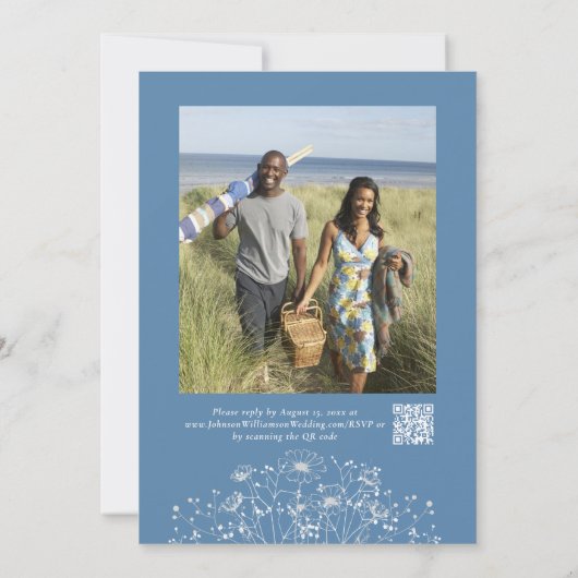Invitation Dusty Fleur sauvage blanc QR Code Mariage photo (Dos)