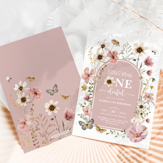Invitation Dusty Fleur sauvage rose Miss Onederful 1er annive