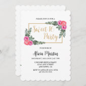 Invitation Dusty Flora Rose Rose Vert Or Sweet 16 (Devant / Derrière)