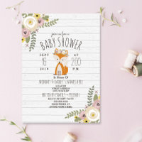 Dusty Floral Boho Fox Baby shower en bois gris