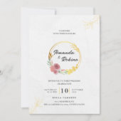 Invitation Dusty Flower Mariage rose et or (Devant)