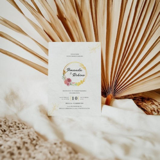 Invitation Dusty Flower Mariage rose et or