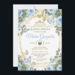 Invitation Dusty Green And Dusty Blue Floral Gold Quinceañera<br><div class="desc">EDITABLE Dusty Green And Dusty Blue Floral Gold Quinceañera Invitation
Elegant Green Mexican Blue Sweet Seventeen Butterfly Invitation
Mis Quince 15 Anos,  16th Birthday, </div>