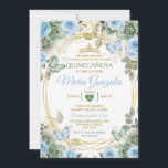 Invitation Dusty Green And Dusty Blue Floral Gold Quinceañera<br><div class="desc">EDITABLE Dusty Green And Dusty Blue Floral Gold Quinceañera Invitation
Elegant Green Mexican Blue Sweet Seventeen Butterfly Invitation
Mis Quince 15 Anos,  16th Birthday, </div>