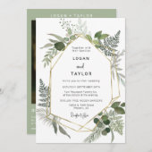 Invitation Dusty Green Botanical Greenery Gold Frame QR Code (Devant / Derrière)