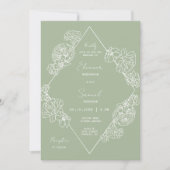 Invitation Dusty Green Botanical Line Art Boho QR Code Photo (Devant)