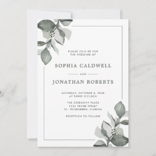 Invitation Dusty Green Eucalyptus tout en un mariage élégant