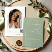 Invitation Dusty Green Moderne Mini Arc Photo QR Code Invi
