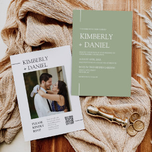 Invitation Dusty Green Moderne minimaliste Mariage QR Code ph