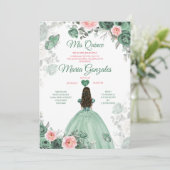 Invitation Dusty Green Pink Mis Quince 15 Anos Crown (Debout devant)