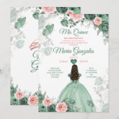 Invitation Dusty Green Pink Mis Quince 15 Anos Crown (Devant / Derrière)