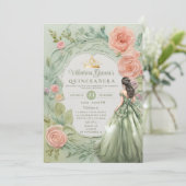 Invitation Dusty Green Quinceañera 15 Anos Fleurs Or (Debout devant)