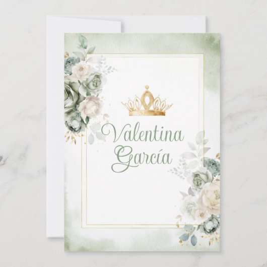 Invitation Dusty Green Quinceañera 15 Anos Gold Crown (Dos)