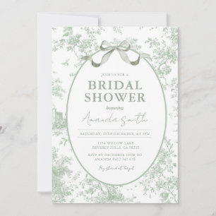 Invitation Dusty Green Sage Floral Toile Baby Shower Mariage