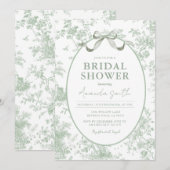 Invitation Dusty Green Sage Floral Toile Bridal Shower (Devant / Derrière)