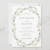 Invitation Dusty Green White Floral Wreath Bohemian Wedding (Devant)