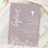 Invitation Dusty Lavender Blanc Floral Élégant Script Baptême