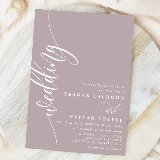 Invitation Dusty Lavender Elegant Mariage de script de callig