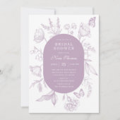 Invitation Dusty Lavender Line Art Fête des mariées Florale (Devant)