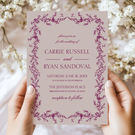 Invitation Dusty Lavender Purple Elegant Floral Frame Wedding