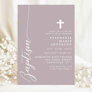 Invitation Dusty Lavender Simple Script Moderne Baptême