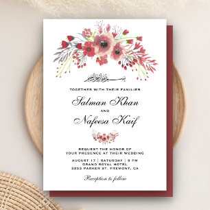 Invitation Dusty Marsala Floral musulman Mariage musulman mus