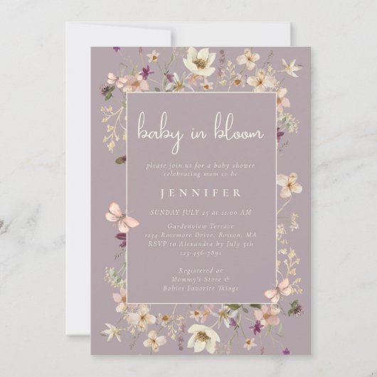 Invitation Dusty Mauve Baby Dans Le Baby shower Fleur sauvage (Devant)