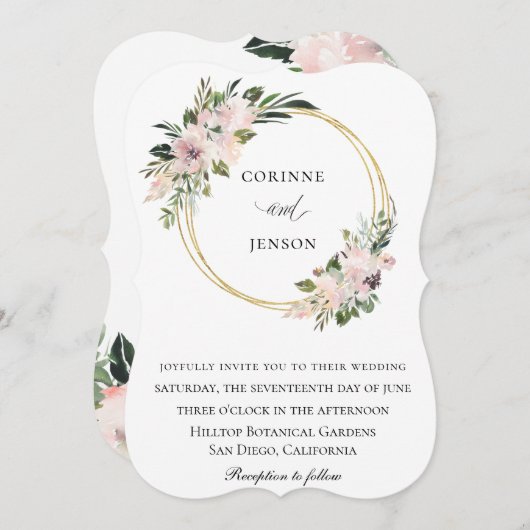 Invitation Dusty Mauve Botanical Gold Hoop Mariage (Devant / Derrière)