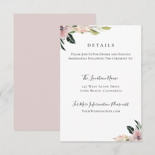 Invitation Dusty Mauve Botanique Détails du Mariage (Devant / Derrière)