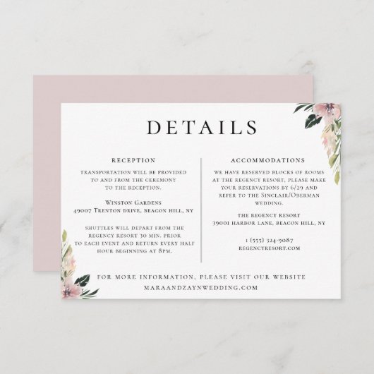 Invitation Dusty Mauve Floral Détails du Mariage Informations (Devant / Derrière)
