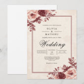 Invitation Dusty Mauve Floral Frame Mariage (Devant / Derrière)