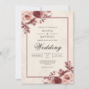Invitation Dusty Mauve Floral Frame Mariage