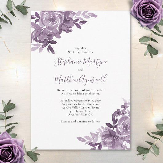 Invitation Dusty Mauve Floral Rose Mariage botanique
