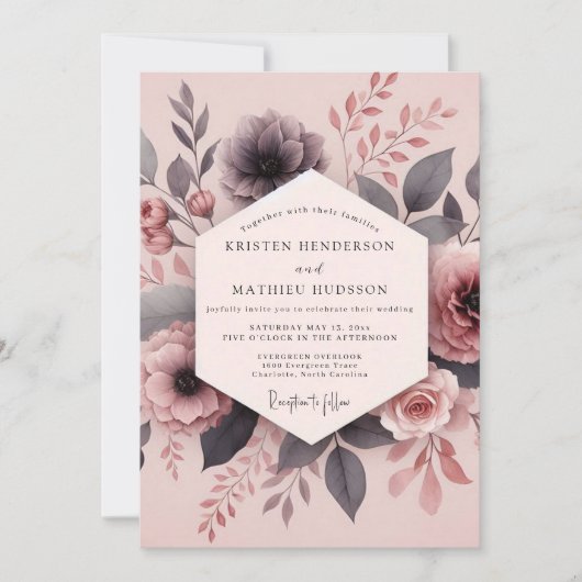 Invitation Dusty Mauve Hazy Bloom Wedding (Devant)
