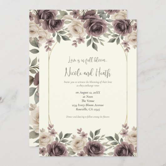 Invitation Dusty Mauve & Ivory Bloom Mariage botanique (Devant / Derrière)