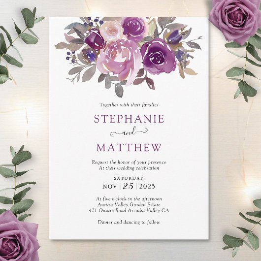 Invitation Dusty Mauve Purple Blush Floral Mariage
