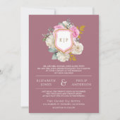Invitation Dusty Mauve rose Floral QR Code Crest Mariage (Devant)