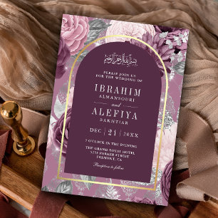 Invitation Dusty Mauve violet arc floral Mariage musulman