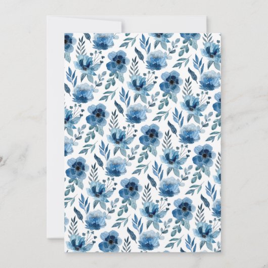 Invitation Dusty Navy Bleu Simple Floral Élégant Script Invit (Dos)