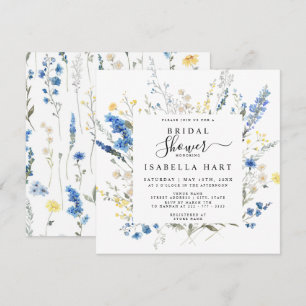 Invitation Dusty Navy Blue Dainty Wild Floral Fête des mariée
