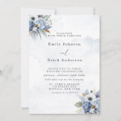 Invitation Dusty Navy Blue Gold Aquarelle Peony Chic Mariage (Devant)