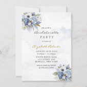 Invitation Dusty Navy Blue Gold Peony Chic Bachelorette Party (Devant)
