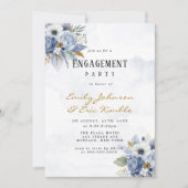 Invitation Dusty Navy Blue Gold Peony Engagement Party Invita (Devant)
