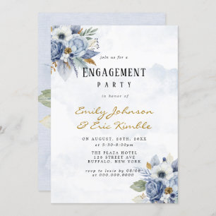 Invitation Dusty Navy Blue Gold Peony Engagement Party Invita