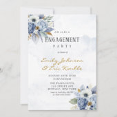 Invitation Dusty Navy Blue Gold Peony Party (Devant)