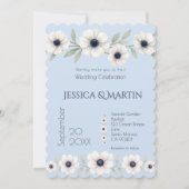 Invitation Dusty Navy Blue Ivory Anemone Mariage intemporel (Devant)