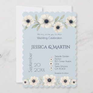 Invitation Dusty Navy Blue Ivory Anemone Mariage intemporel