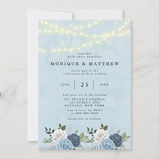 Invitation Dusty Navy Blue Peony Mariage (Devant)