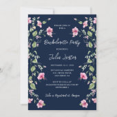 Invitation Dusty Navy Blue Rose Hibiscus Bachelorette Party (Devant)